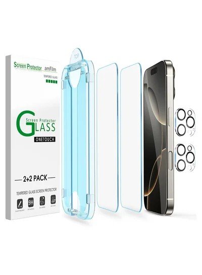 amFilm Auto-Alignment OneTouch for iPhone 16 Pro [6.3''] Screen Protector + Camera Lens Protector, Tempered Glass, 30 seconds Installation, Bubble Free, Case Friendly, Anti-Scratch [2+2 Pack] product image