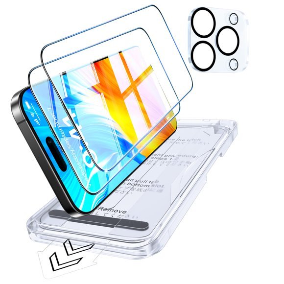Popoluku 9H+ Military-Grade Tempered Glass for iPhone 17/16 Pro Screen Protector [AR Anti-Glare & Longest Durable] Shatterproof HD Clear, Easy Install, Bubble Free, 2 Pack product image