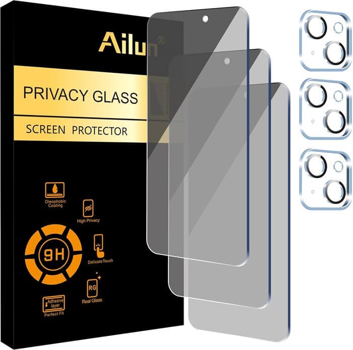 Ailun 3 Pack for iPhone 17 Pro Max Privacy Screen Protector [6.9 inch]+ 3 Pack Camera Lens Protector with Installation Frame,Dynamic Island Compatible,Anti Spy Tempered Glass[9H Hardness]-HD product image