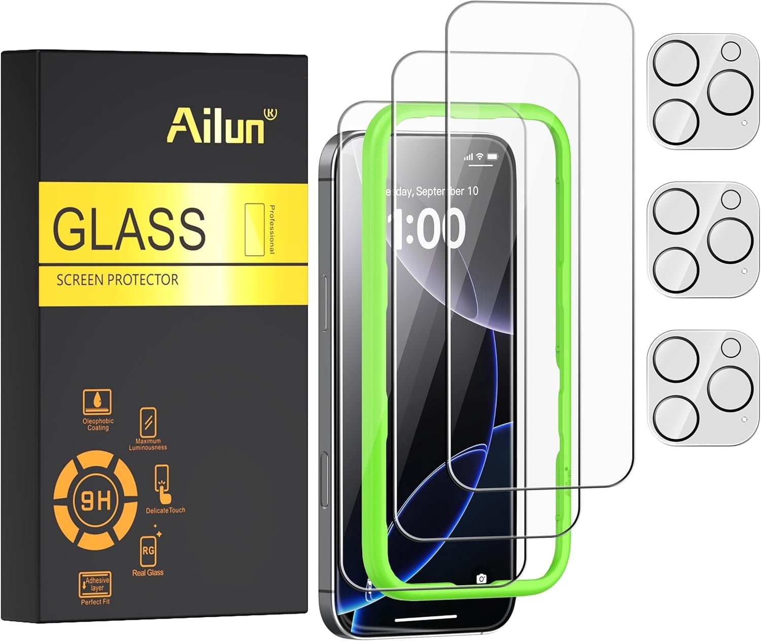 Ailun 3 Pack Screen Protector for iPhone 17 Pro Max [6.9 inch] with Installation Frame, Tempered Glass, Sensor Protection, Dynamic Island Compatible, Case Friendly product image
