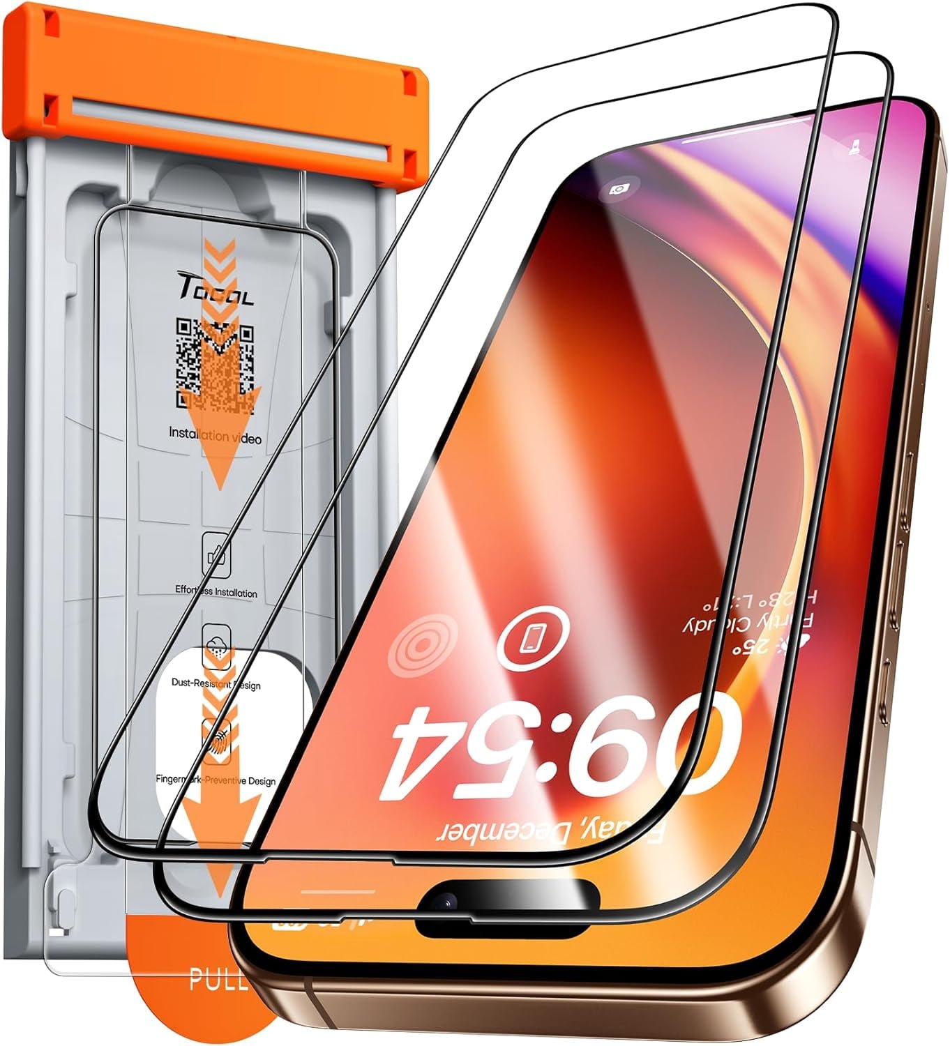 TOCOL for iPhone 17 Pro Max Screen Protector 6.9-Inch Instant Installation Tempered Glass HD Clear Full Coverage Protection for iPhone 17 Pro Max / 16 Pro Max Screen Protector Case Friendly 2 Pack product image