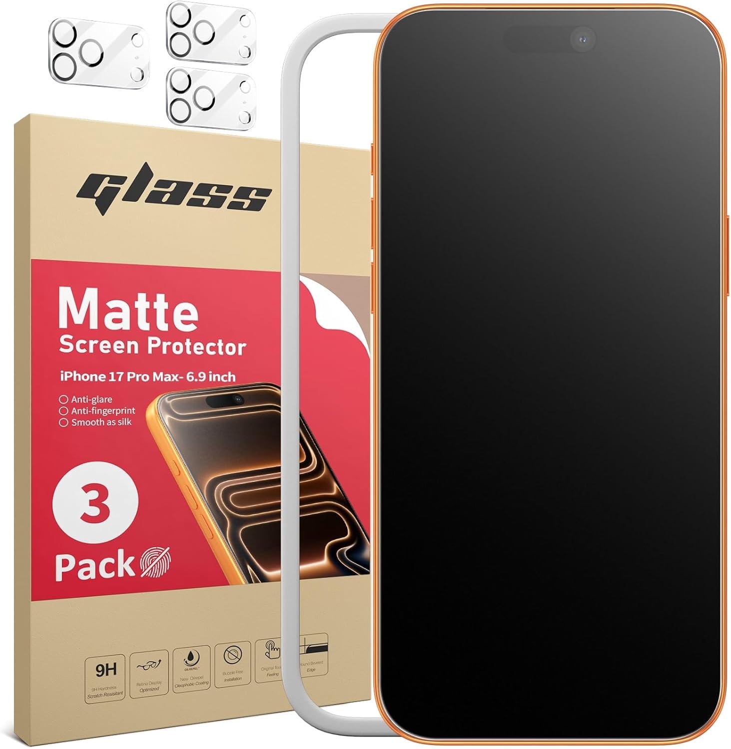 XINDERS Designed for iPhone 17 Pro Max Matted Tempered Glass Screen Protector [Military Grade Shatterproof & Longest Durable], Auto Dust-Elimination Installation Box, Bubble Free, Easy Installation, 2 Pack product image