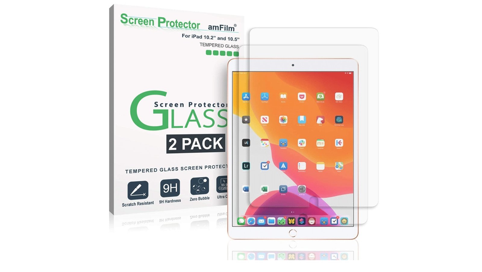 amFilm Screen Protector for New iPad 9 / iPad 8 / iPad 7, Apple Pencil Compatible, Tempered Glass, 2 Pack product image