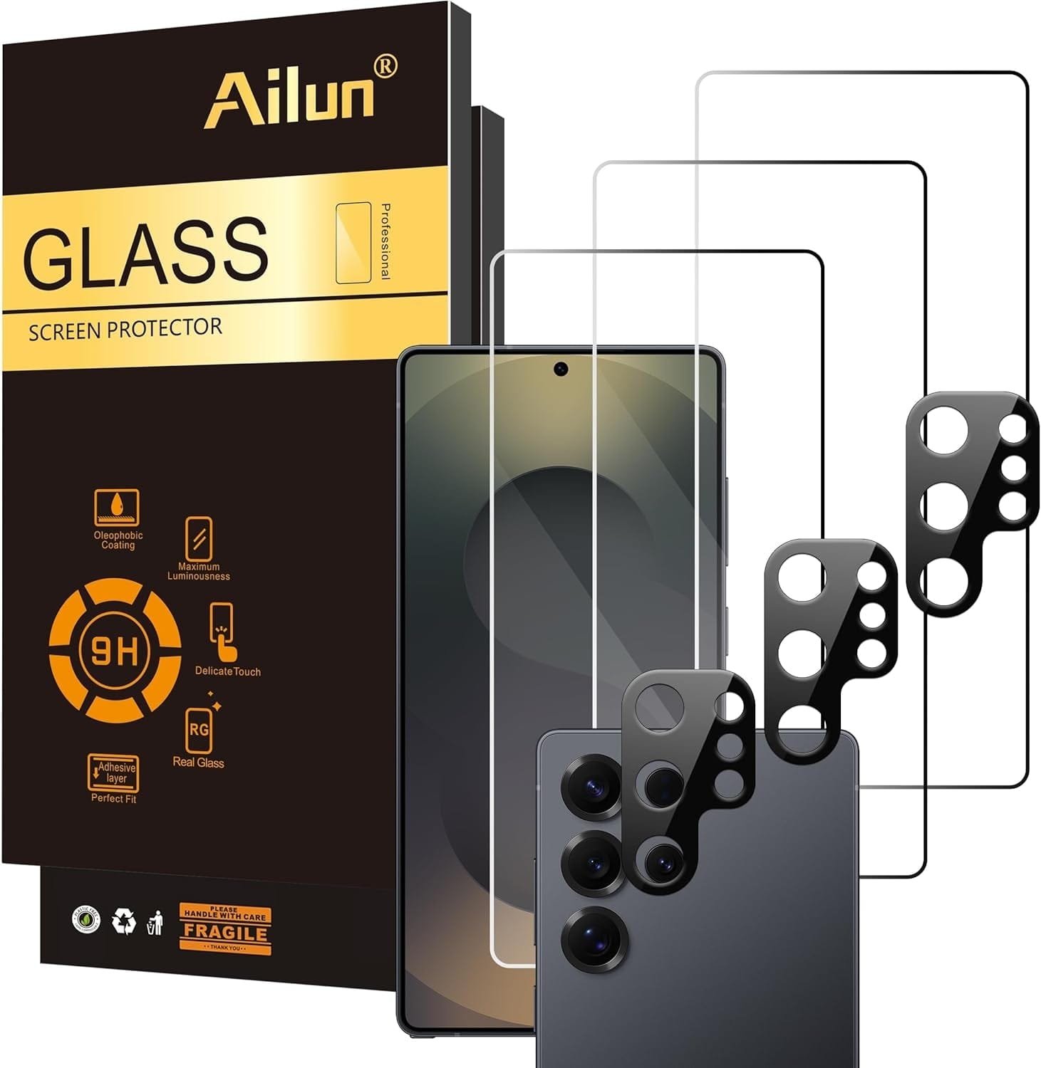 Ailun Glass Screen Protector for Galaxy S25 Ultra [6.9 Inch] 3Pack + 3Pack Camera Lens Tempered Glass Fingerprint Unlock 0.25mm Ultra Clear Anti-Scratch Case Friendly [Not For S25/S25 Plus/S25 Edge] product image