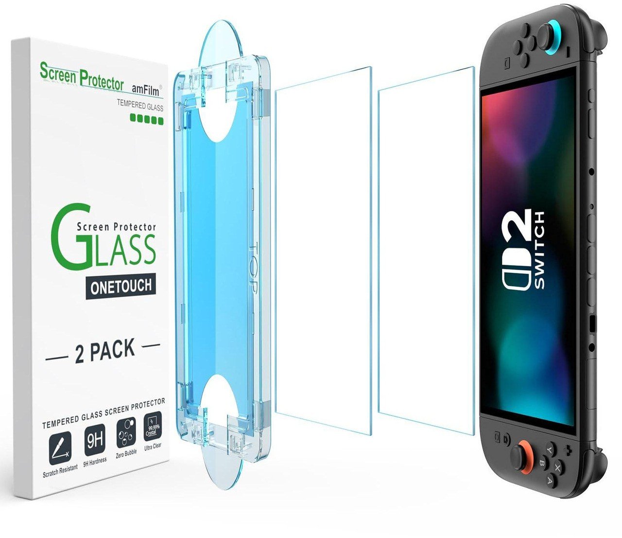 amFilm Auto-Alignment OneTouch for Nintendo Switch 2 Screen Protector [7.9''] 2025 Tempered Glass, 30 Seconds Installation, Bubble Free, Anti-Scratch, Touch Sensitive, Ultra-Clear [2 Pack] product image