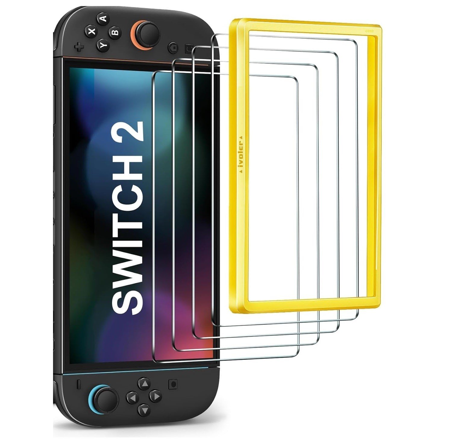 ivoler 4-Pack Tempered Glass Screen Protector Designed for Nintendo Switch 2 2025 [Easy Alignment Frame] 30s Installation, 9H Hardness, Transparent HD Clear product image