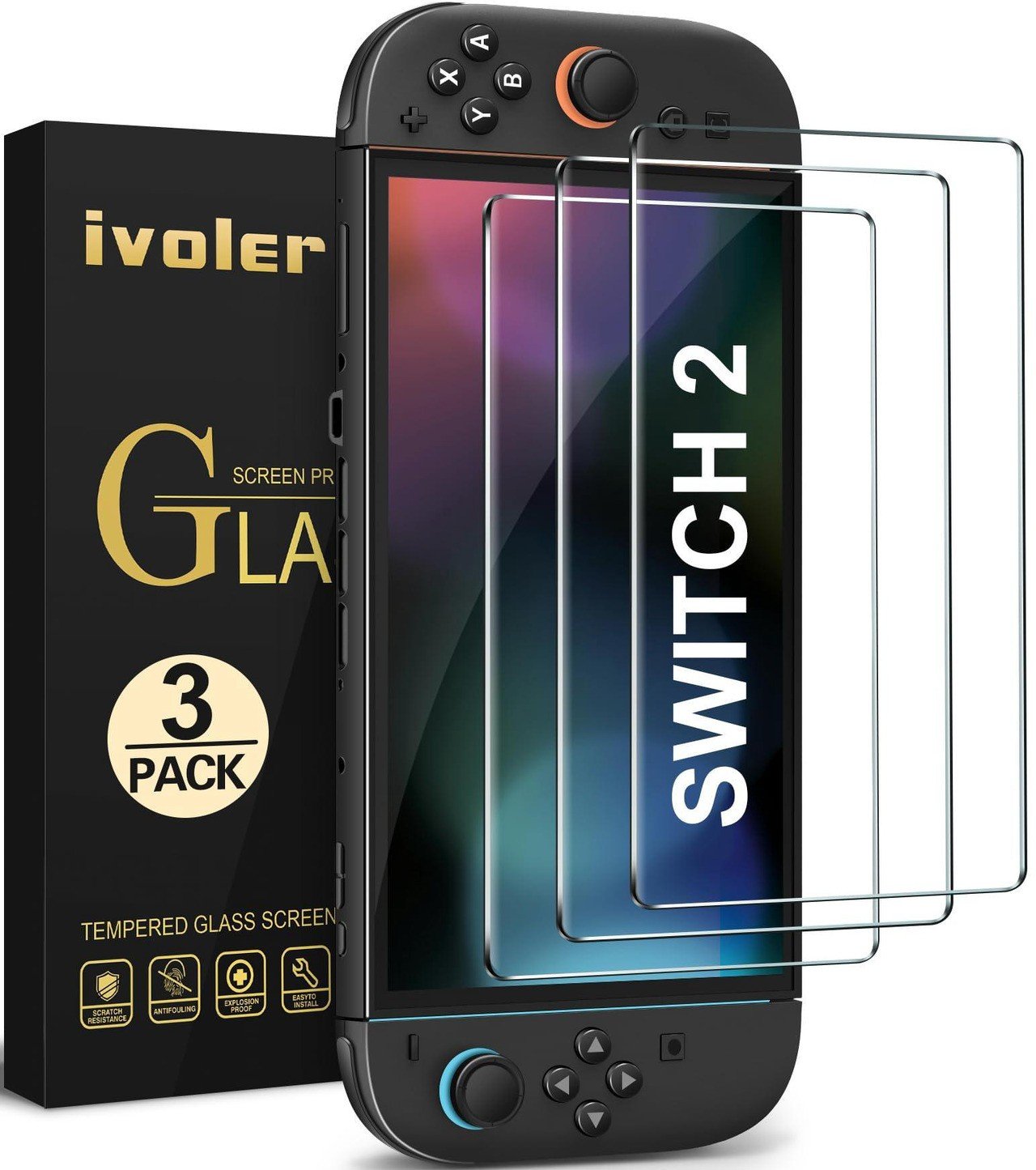 ivoler 3-Pack Screen Protector Tempered Glass for Nintendo Switch 2 Model 2025, Transparent HD Clear Anti-Scratch, 7.9 inch product image
