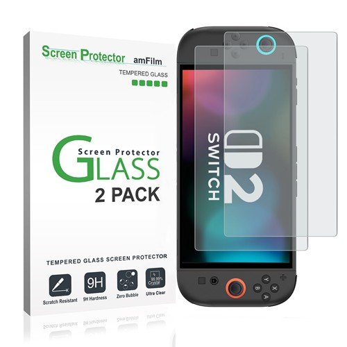 amFilm Tempered Glass Screen Protector for Nintendo Switch 2 7.9" 2025 (2-Pack), Matte Finish, Anti-Glare product image