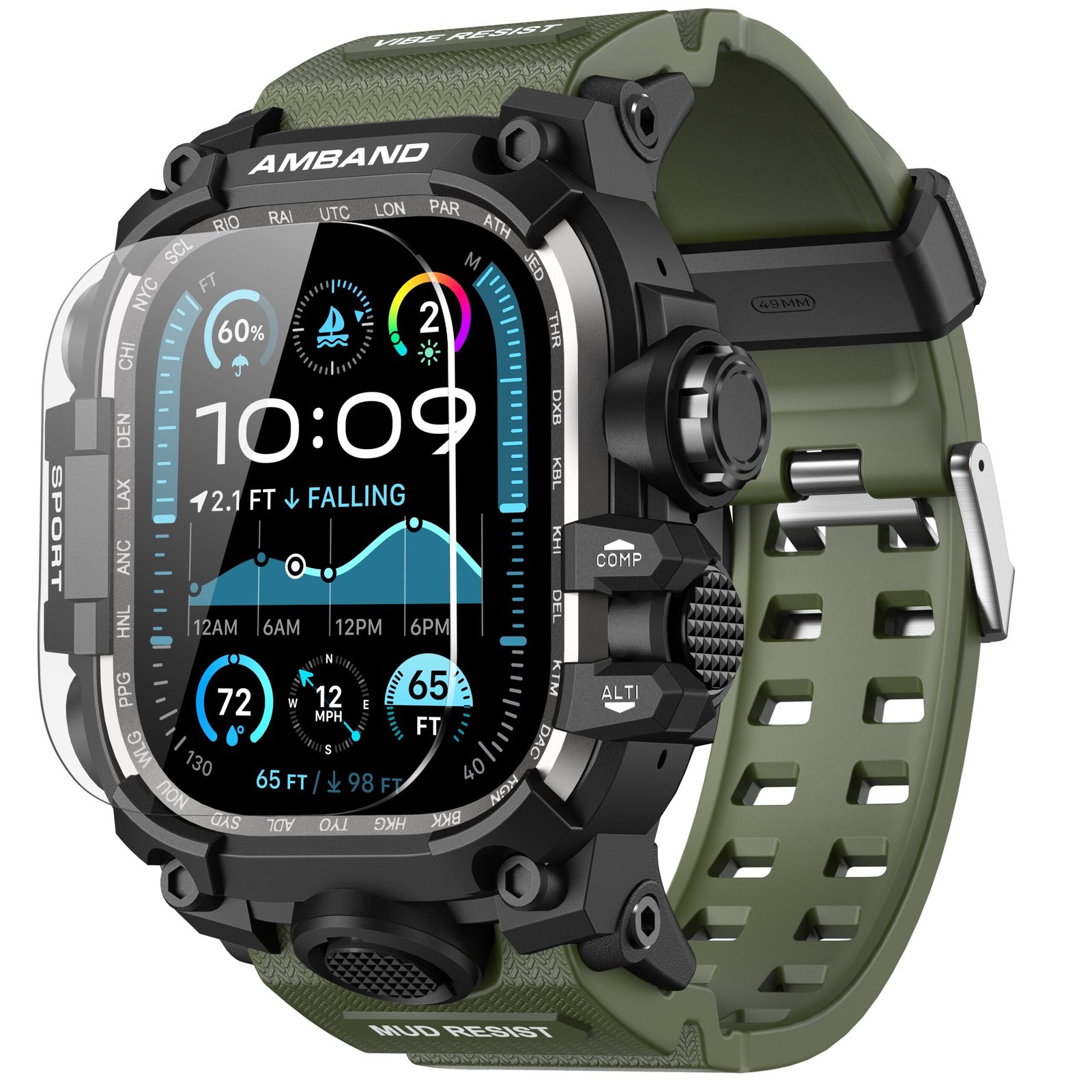 amBand Bands Case Screen Protector Compatible with Apple Watch Ultra 3/2/1 49mm, M1 Sport Series Rugged Cover Strap and 9H Tempered Glass Film, Protective Bumper for iWatch 49 mm Men Gray product image
