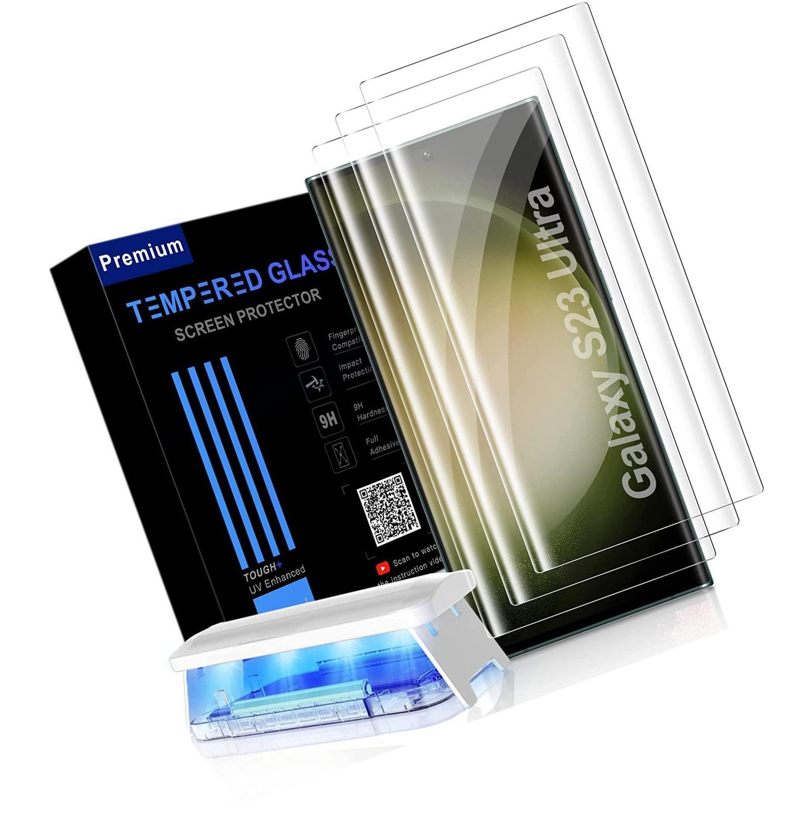 MOWEI [3+2 Pack] UV Tempered Glass Screen Protector for Samsung Galaxy S23 Ultra, LOCA Liquid Adhesive with UV Light Curing product image