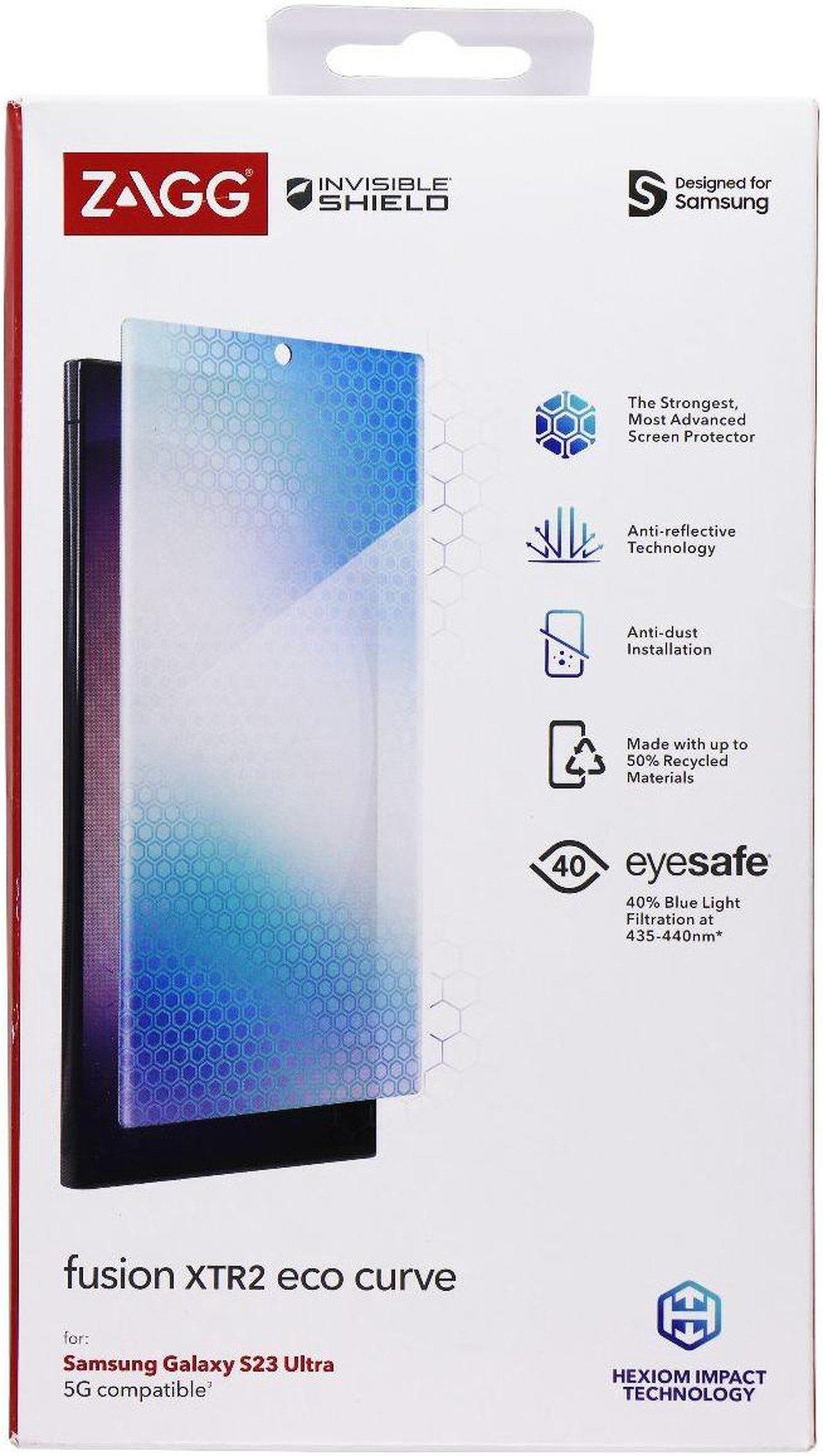 ZAGG Fusion XTR2 Eco Screen Protector for Samsung Galaxy S23 Ultra, Blue Light Filtering, Curved Fit product image