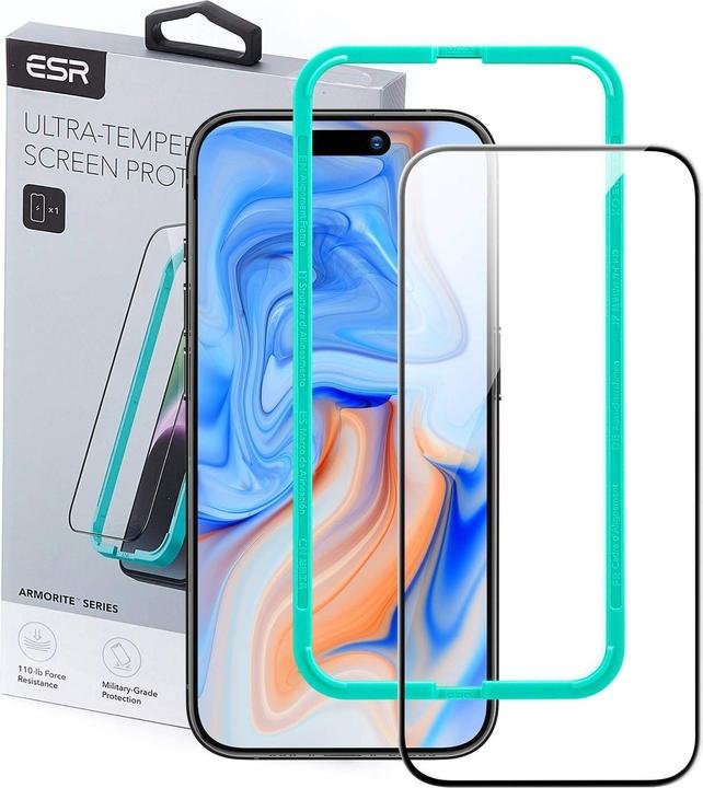 ESR Armorite Screen Protector Set for iPhone 15, 3-Pack + 2 Sets of Individual Camera Lens Protectors, Alignment Frame, Case Friendly product image