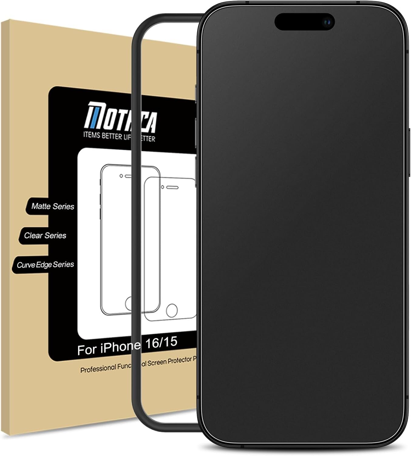 Mothca 2 Pack Matte Glass Screen Protector for iPhone 15 6.1 inch + 2 Pack Camera Lens Protector, Anti-Glare & Anti-Fingerprint, 9H, Case Friendly product image