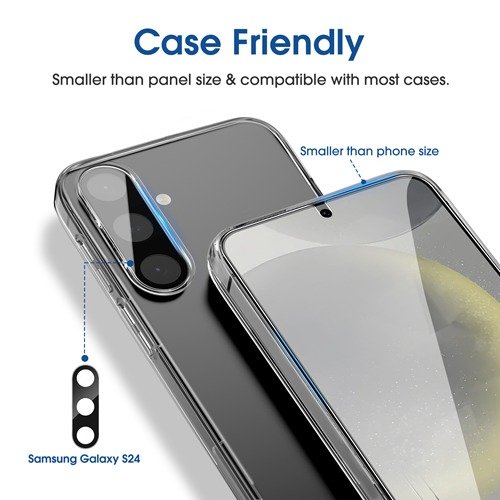 amFilm Auto-Alignment OneTouch for Samsung Galaxy S24 6.2" Screen Protector + Camera Lens Protector, Tempered Glass, 30 seconds Installation, Bubble Free, Case Friendly, Anti-Scratch [2+2 Pack] product image
