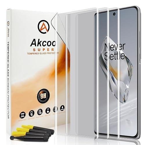 Akcoo Screen Protector for OnePlus 12, Tempered Glass UV Set [3 Pack], Edge to Edge Full Coverage, Fingerprint-ID Compatible, Sensitive Touch product image