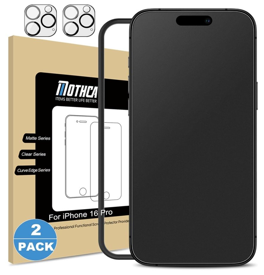 Mothca Matte Glass Screen Protector for iPhone 16 Pro 6.3 inch, 2-Pack with 2 Camera Lens Protectors, Anti-Glare Anti-Fingerprint Tempered Glass, Install Frame, Case Friendly, Bubble Free product image