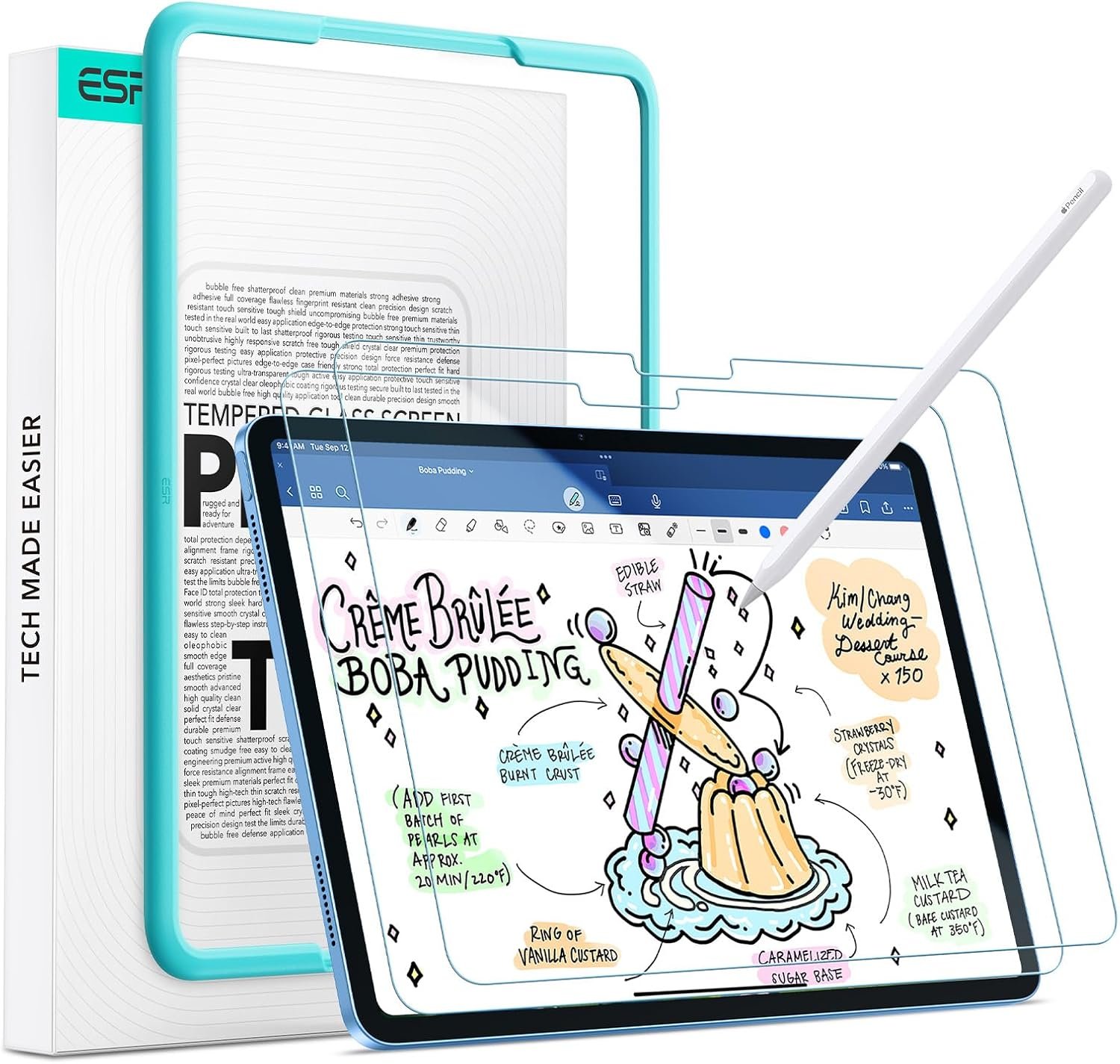 ESR 2 Pack Paper-Feel Screen Protector for iPad A16 11th Generation 11 inch (2025) and iPad 10th Generation 10.9 inch (2022), Matte PET Film for Apple Pencil, Alignment Frame product image