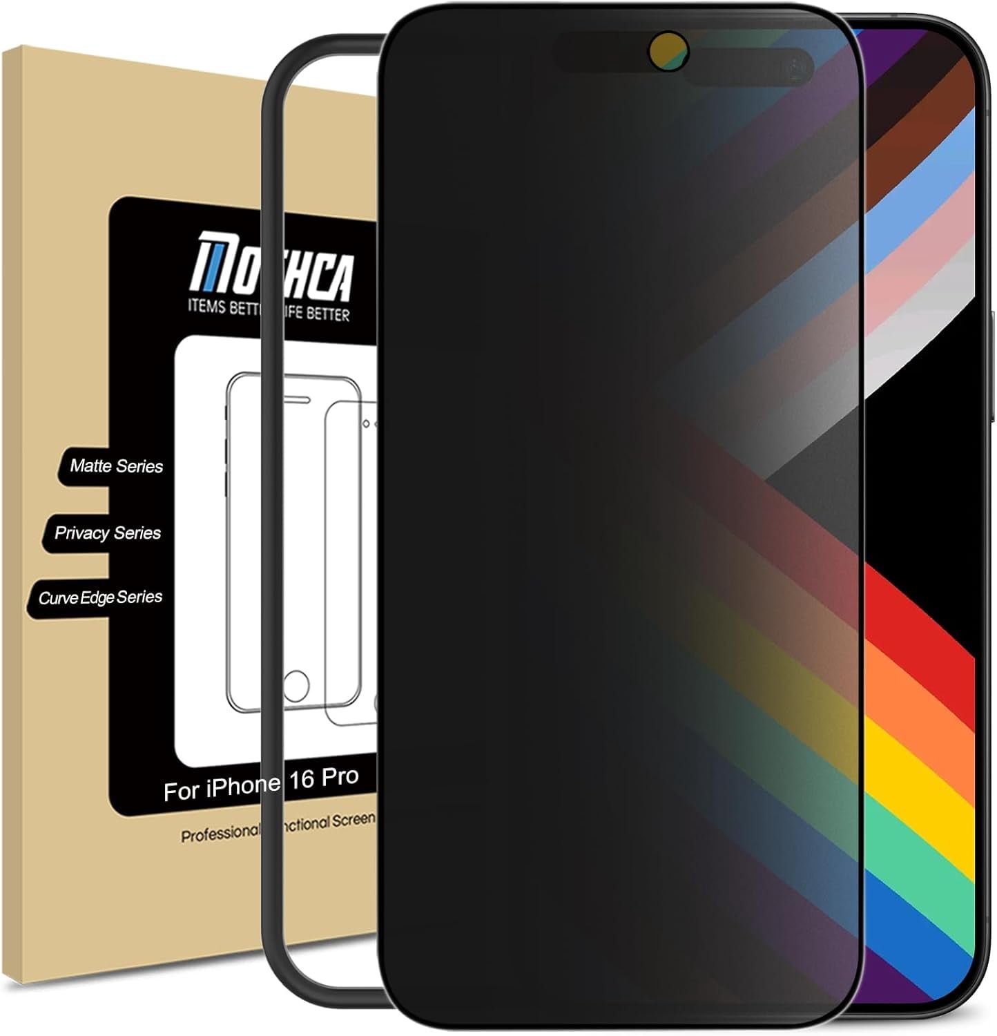 Mothca 2 Pack Matte Privacy Screen Protector for iPhone 17 Pro / iPhone 16 Pro / iPhone 17 6.3 inch, Anti Spy Anti-Glare Anti-Fingerprint Tempered Glass, Auto Fit Box, Full Coverage product image