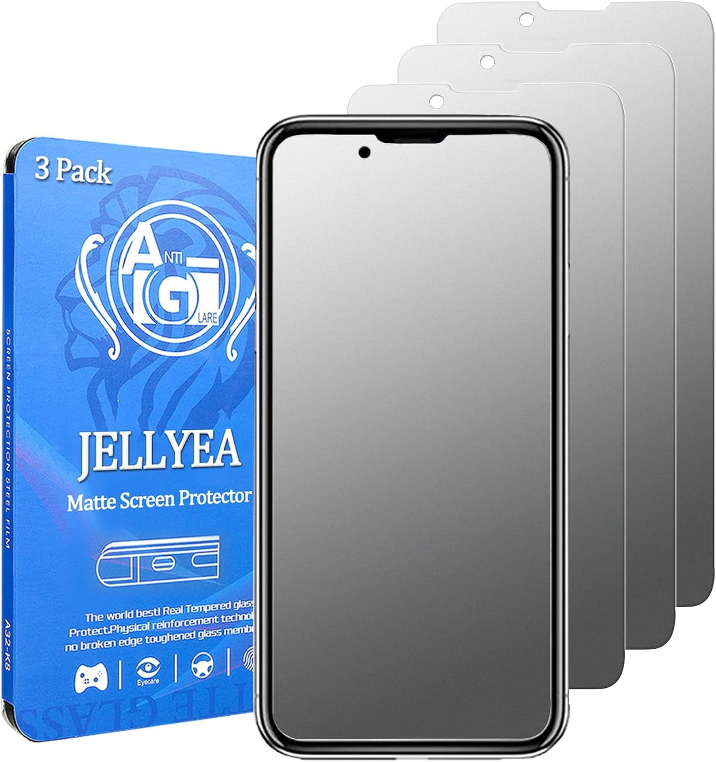 JELLYEA Matte Screen Protector for iPhone 16 6.1 inch (3 Pack), Matte Tempered Glass, Anti-Glare Anti-Fingerprint Anti-Scratch, Case Friendly, Bubble Free product image