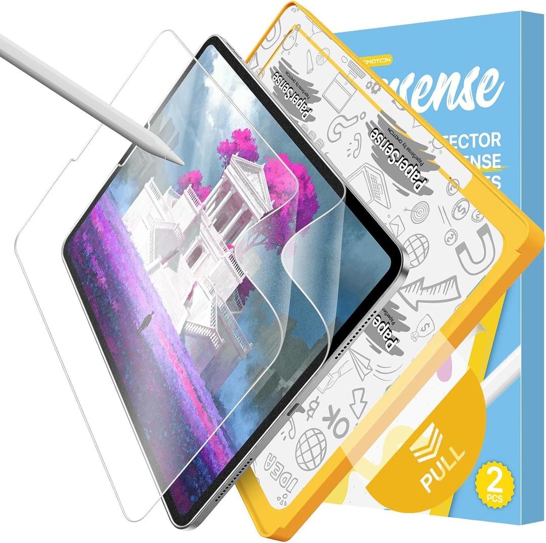 OMOTON PAPERSENSE Paper Screen Protector for iPad Pro 12.9 Inch, 6/5/4/3th (2022/2021/2020/2018), Matte Glass with Easy Install Dust-free Tray, Apple Pencil Support, Paper-feel, Anti-glare, 2 Pack product image