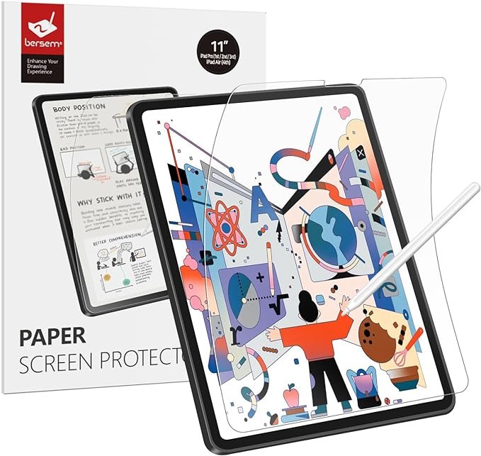 bersem 2 PACK Paperfeel Screen Protector for iPad Pro 11 inch (2022/2021/2020/2018 Models) / iPad Air 5th / 4th Generation (10.9 inch), Matte PET Film for Drawing, Anti-Glare, Easy Installation product image