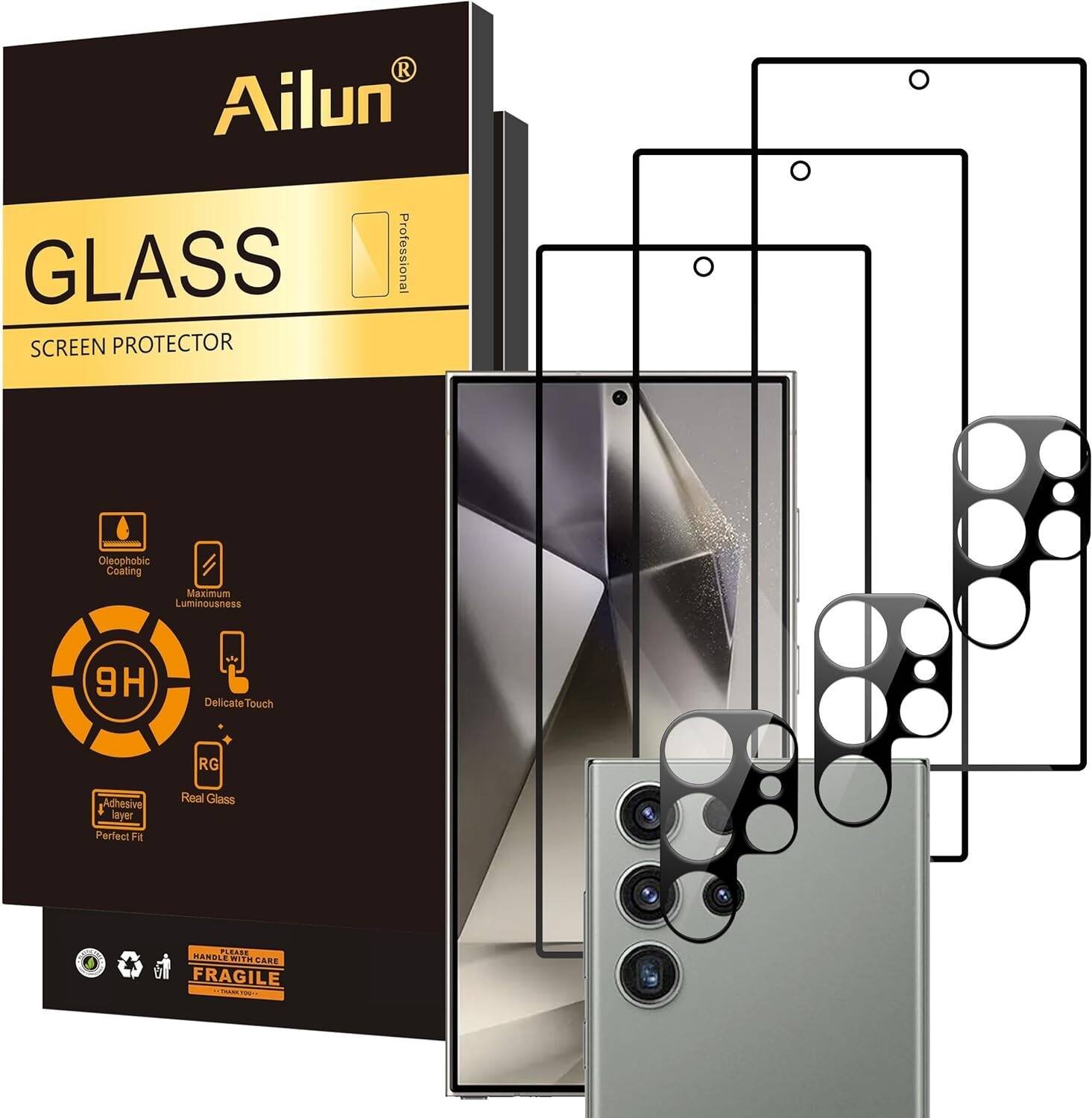 Ailun Glass Screen Protector for Galaxy S24 Ultra [6.8 Inch] 3Pack + 3Pack Camera Lens Tempered Glass Fingerprint Unlock 0.25mm Ultra Clear Anti-Scratch Case Friendly [Not For S24/S24 Plus] product image