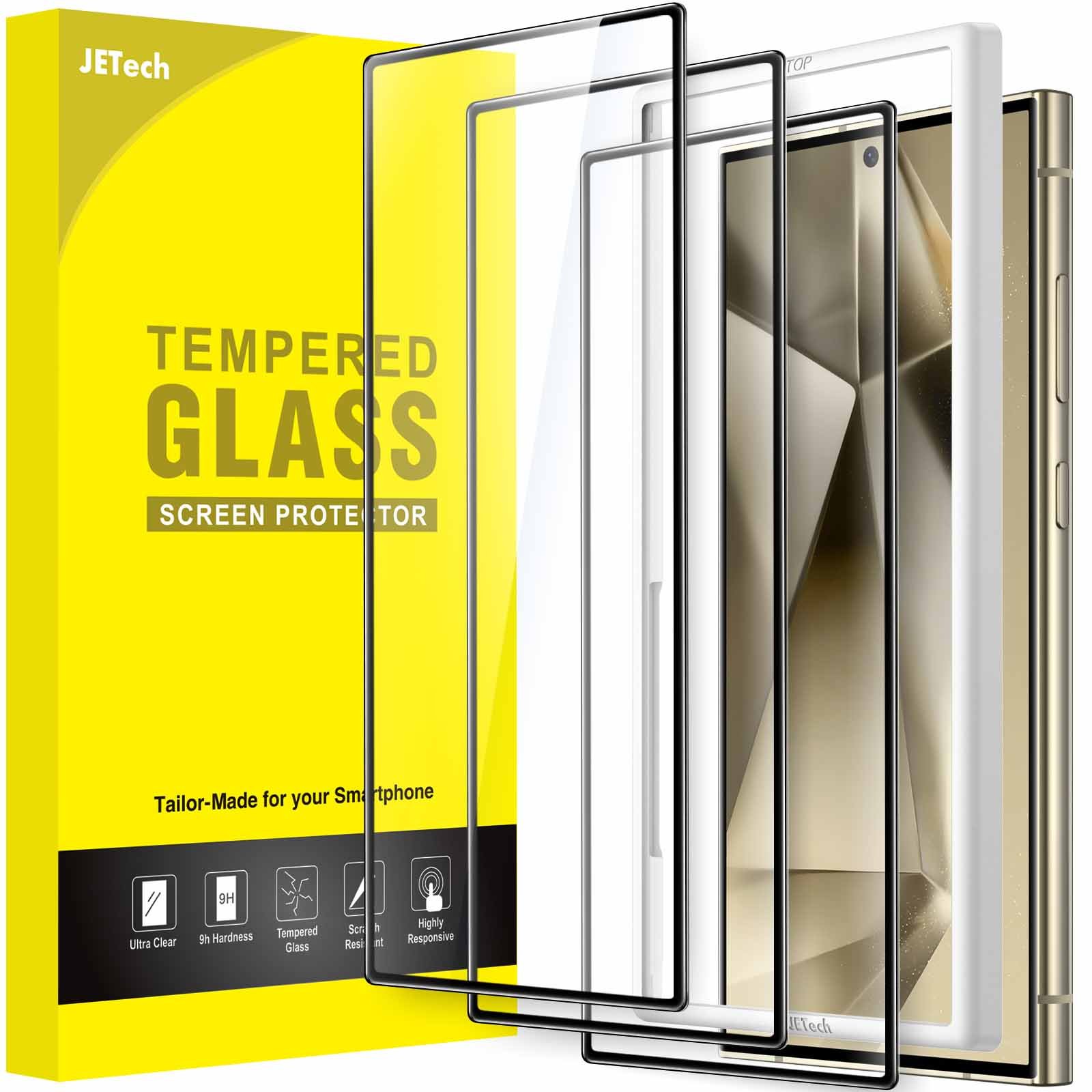 JETech Full Coverage Screen Protector for Samsung Galaxy S24 Ultra 5G 6.8-Inch, Tempered Glass Film with Easy Installation Tool, Fingerprint ID Compatible, HD Clear, 3-Pack product image