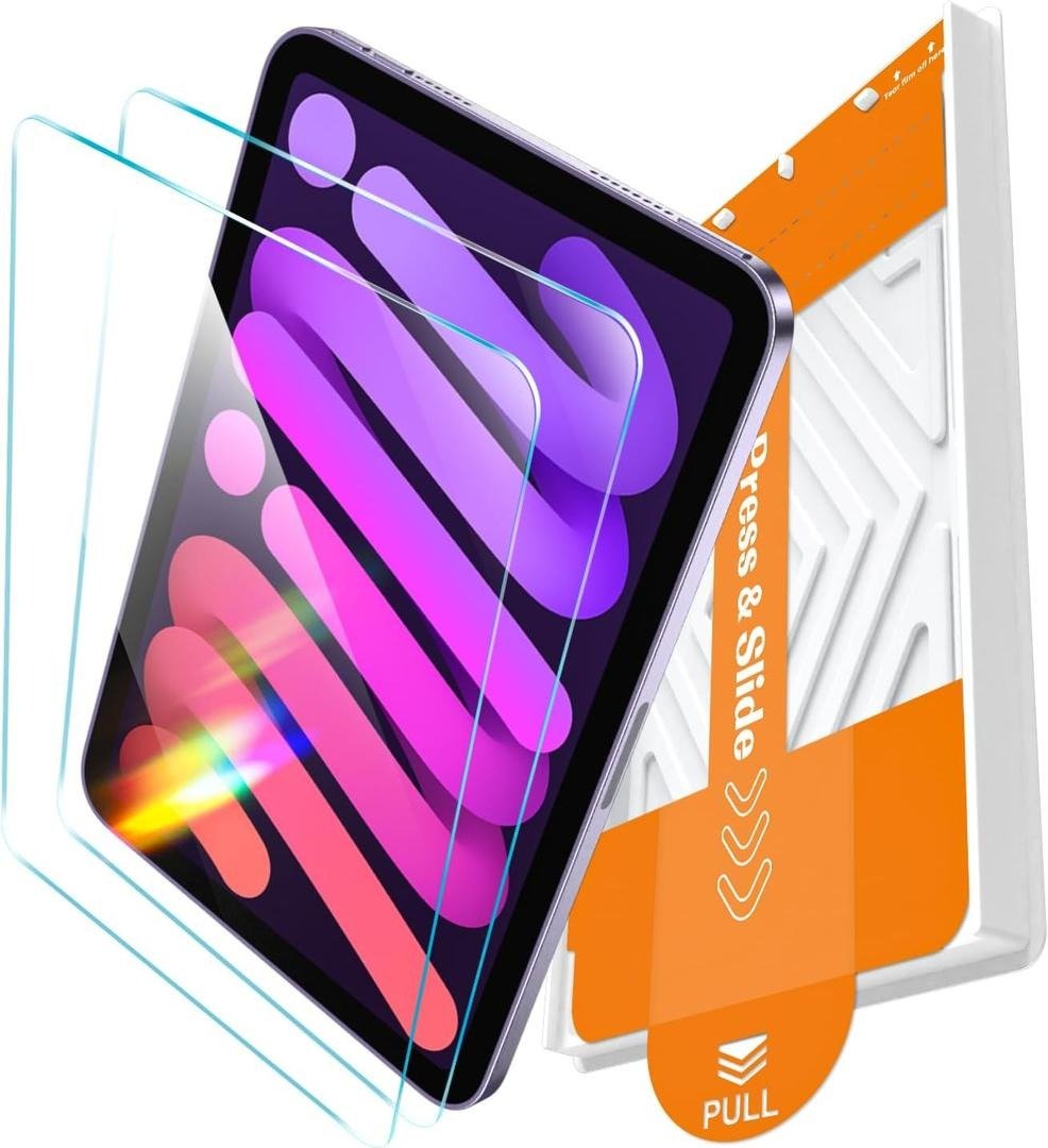 EZ-GLAZ 2-Pack Screen Protector for iPad mini A17 Pro 7th Gen (2024) and mini 6th Gen (2021) 8.3 inch, 9H+ Tempered Glass with Flawless Fit Box, Scratch Resistant product image