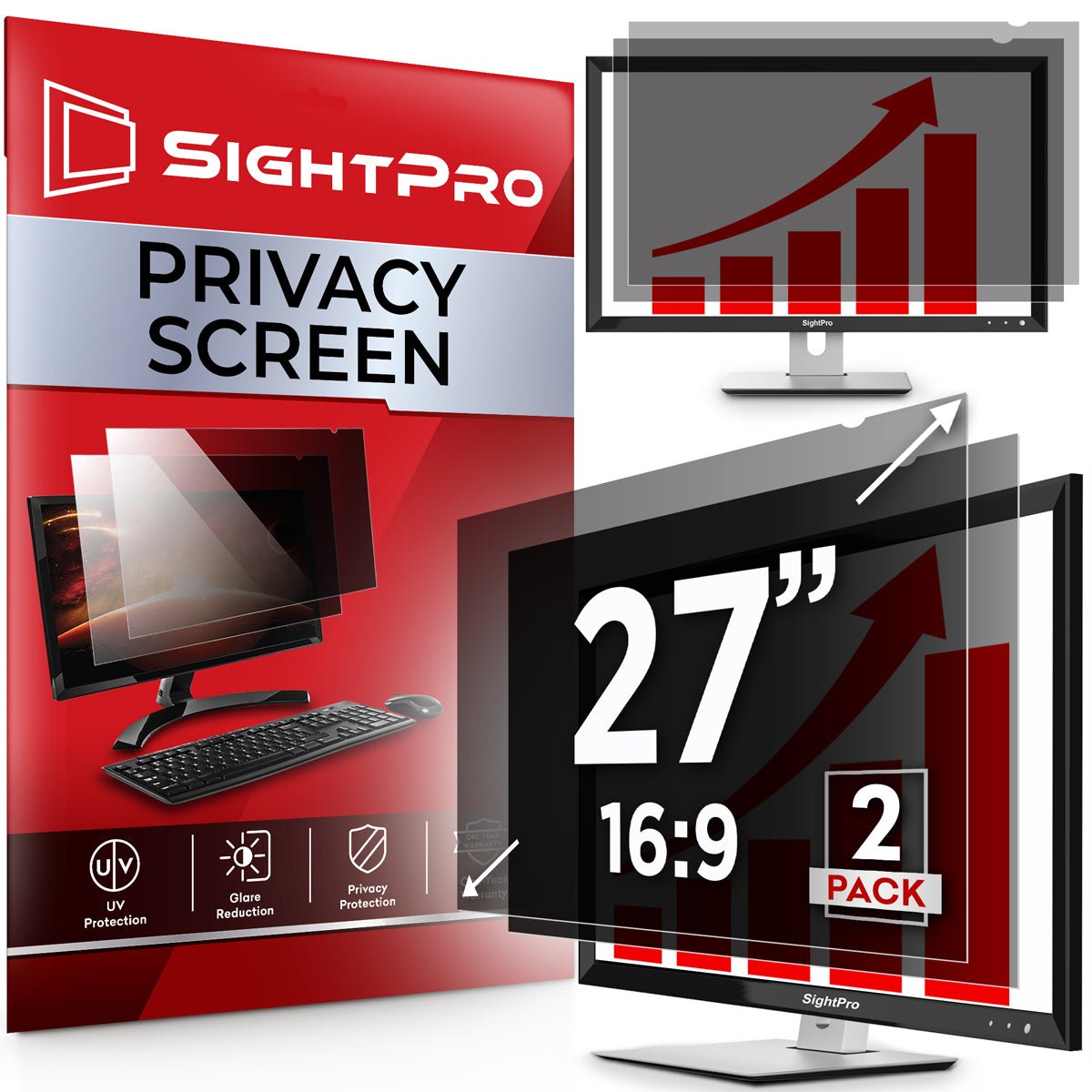 SightPro 27" 16:9 Computer Privacy Screen Filter 2-Pack - Blue Light Blocking product image
