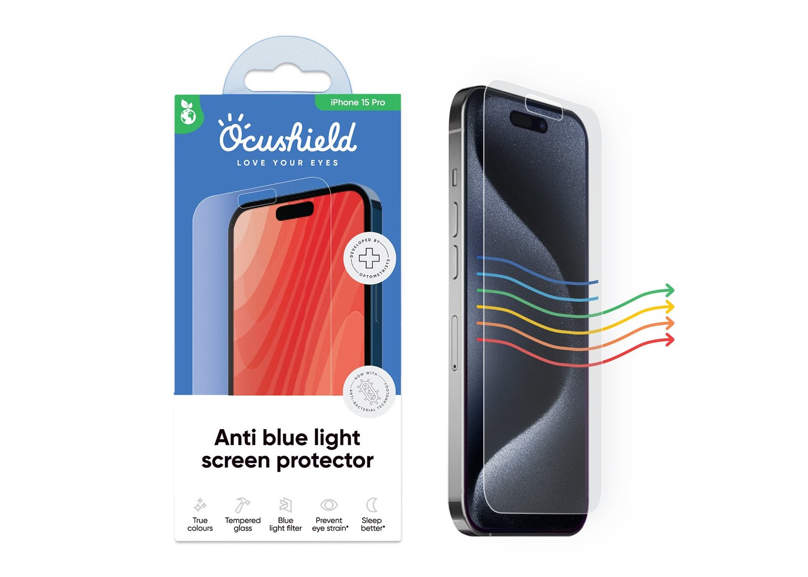 Ocushield Anti Blue Light Tempered Glass Screen Protector for iPhone 15 Pro 6.1-inch product image