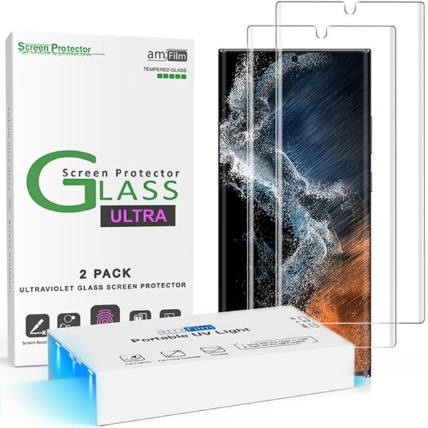 amFilm 3D Curved Tempered Glass Screen Protector for Galaxy S22 Ultra 6.8-inch, 2-Pack product image