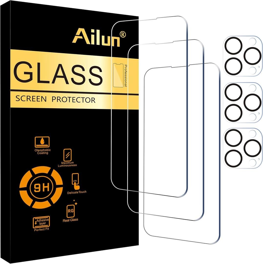 Ailun 3 Pack Screen Protector for iPhone 14 Pro Max 6.7 inch + 3 Pack Camera Lens Protector, Sensor Protection, 9H Hardness product image