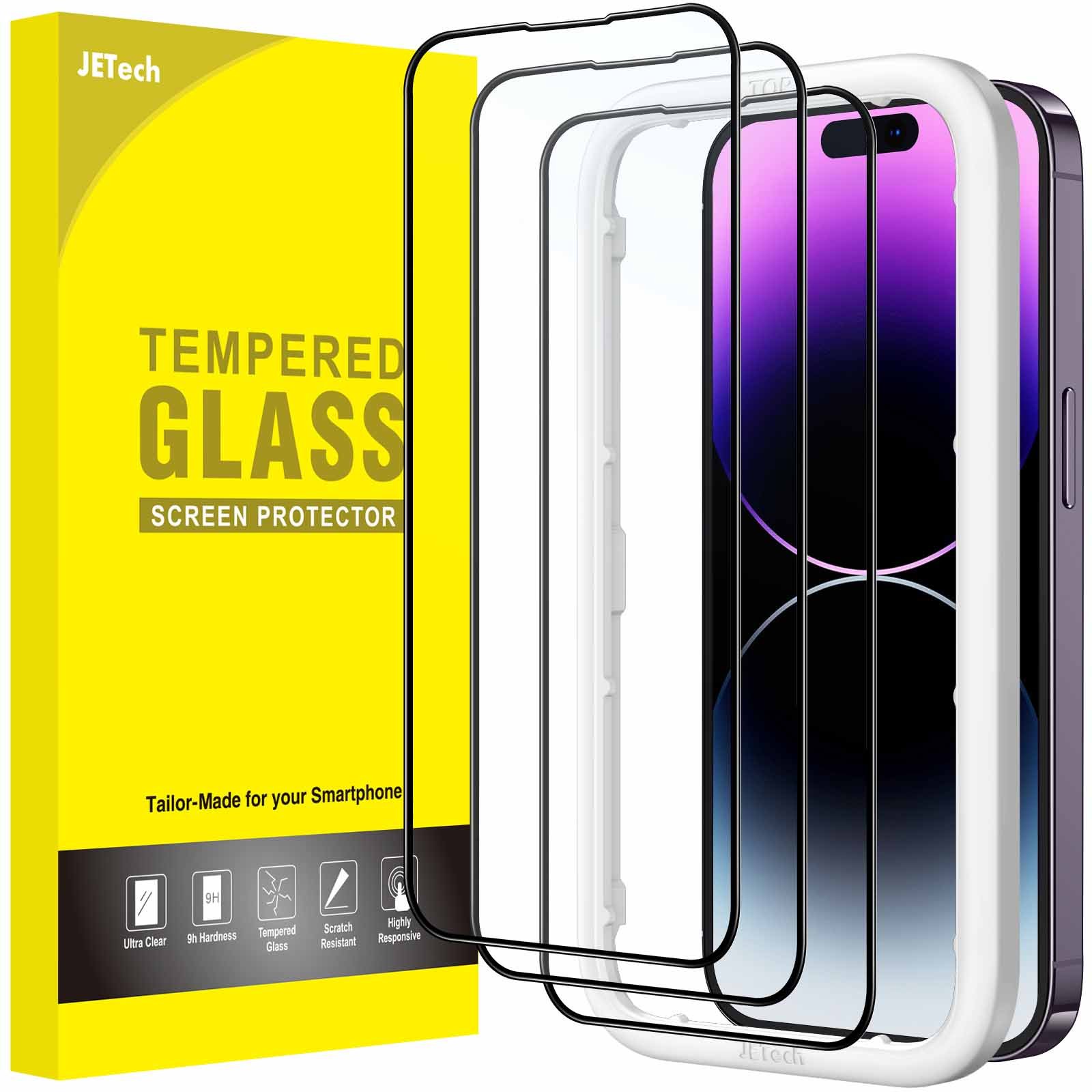 JETech Full Coverage Screen Protector for iPhone 14 Pro Max 6.7-Inch, 9H Tempered Glass Film, Case-Friendly, HD Clear, 3-Pack product image