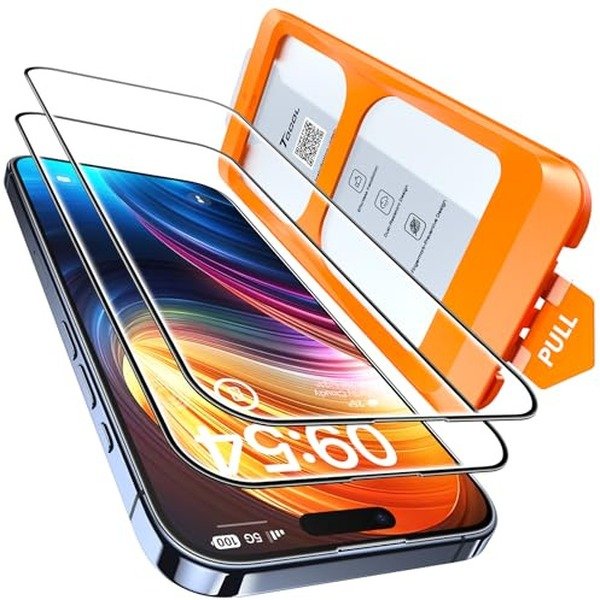 TOCOL for iPhone 15 Pro Max Screen Protector 9H Hardness Military Grade Shatterproof HD Tempered Glass for Full Coverage Easy Installation 2 Pack product image