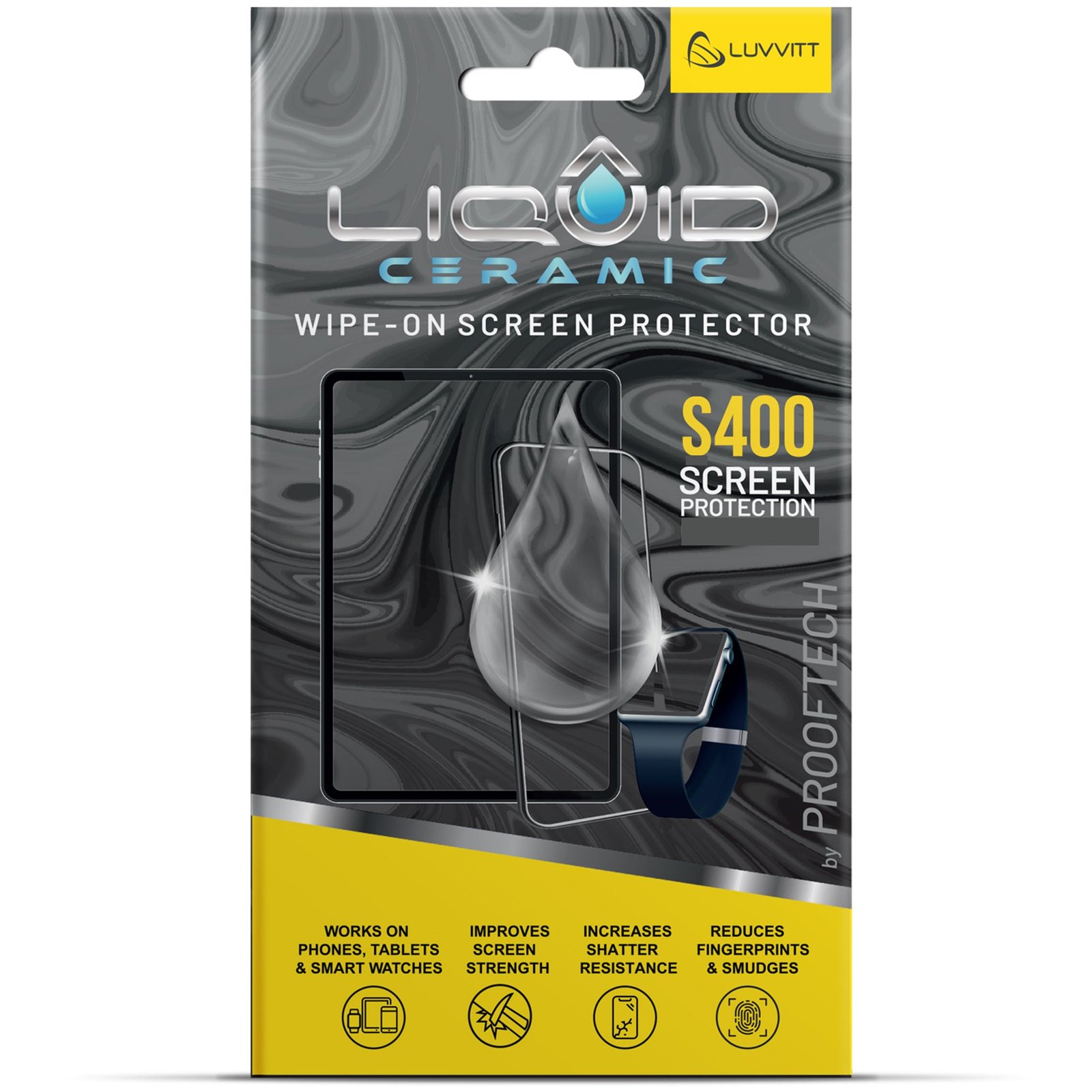 LIQUID CERAMIC Glass Screen Protector Scratch and Shatter Resistant Wipe On Nano Protection for All Phones Tablets Smart Watches for Up To 4 Devices - Bottle product image