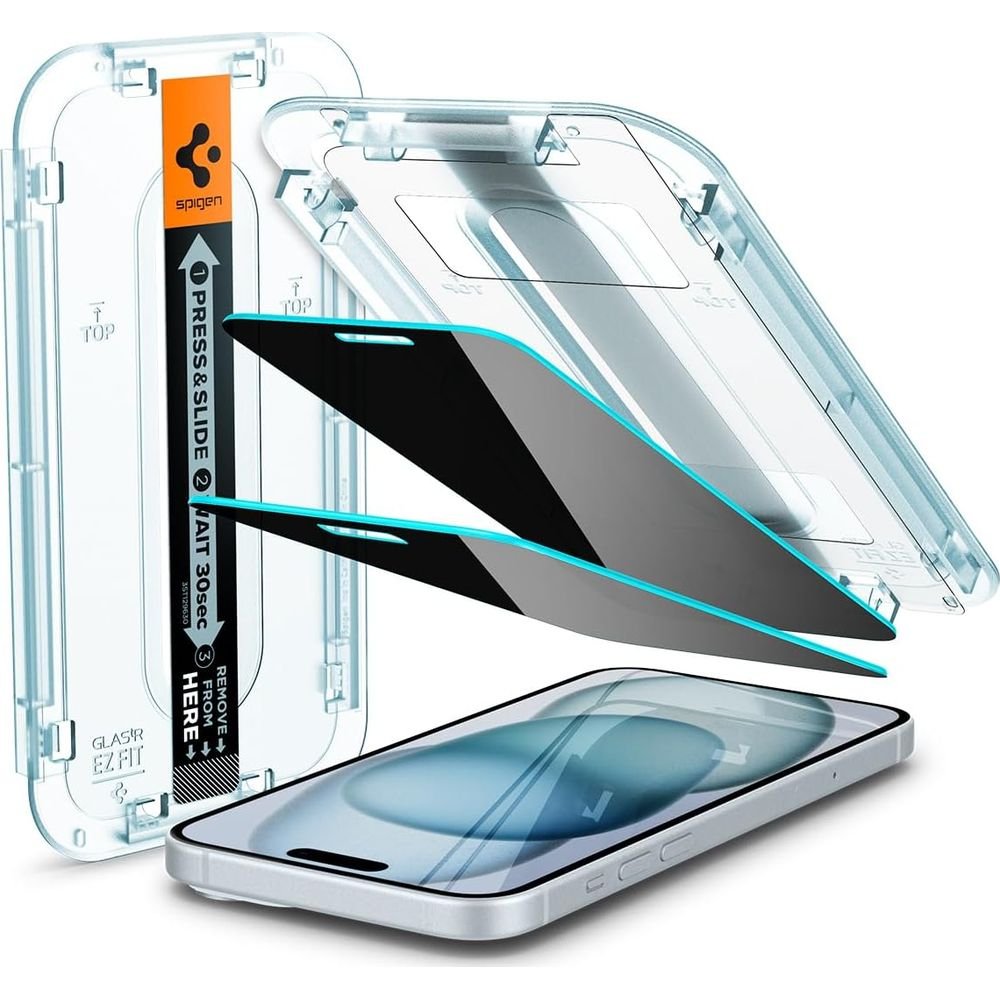 Spigen GlasTR EZ Fit Privacy Screen Protector for iPhone 15/16 [6.1 inch], Anti-Spy Tempered Glass Film, 2-Pack product image