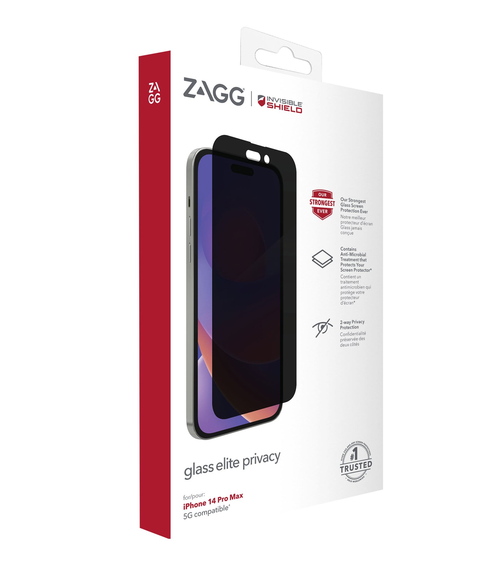 ZAGG InvisibleShield Glass Elite Screen Protector for iPhone 14 Pro Max, 2-Way Privacy, Reinforced Edges, 5X Shatter Protection product image