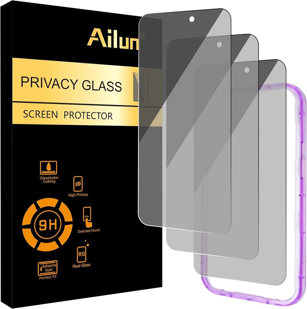 Ailun 3 Pack Privacy Screen Protector for iPhone 16 Pro Max [6.9 inch], Anti-Spy Tempered Glass with Installation Frame product image