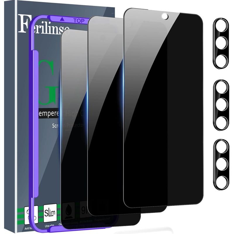 Ferilinso 3 Pack for Apple iPhone 14 Pro Max Privacy Screen Protector Tempered Glass Accessories 9H Anti Spy Privacy Screen for iPhone 14 Pro Max 3 Pack Camera Lens Protector product image