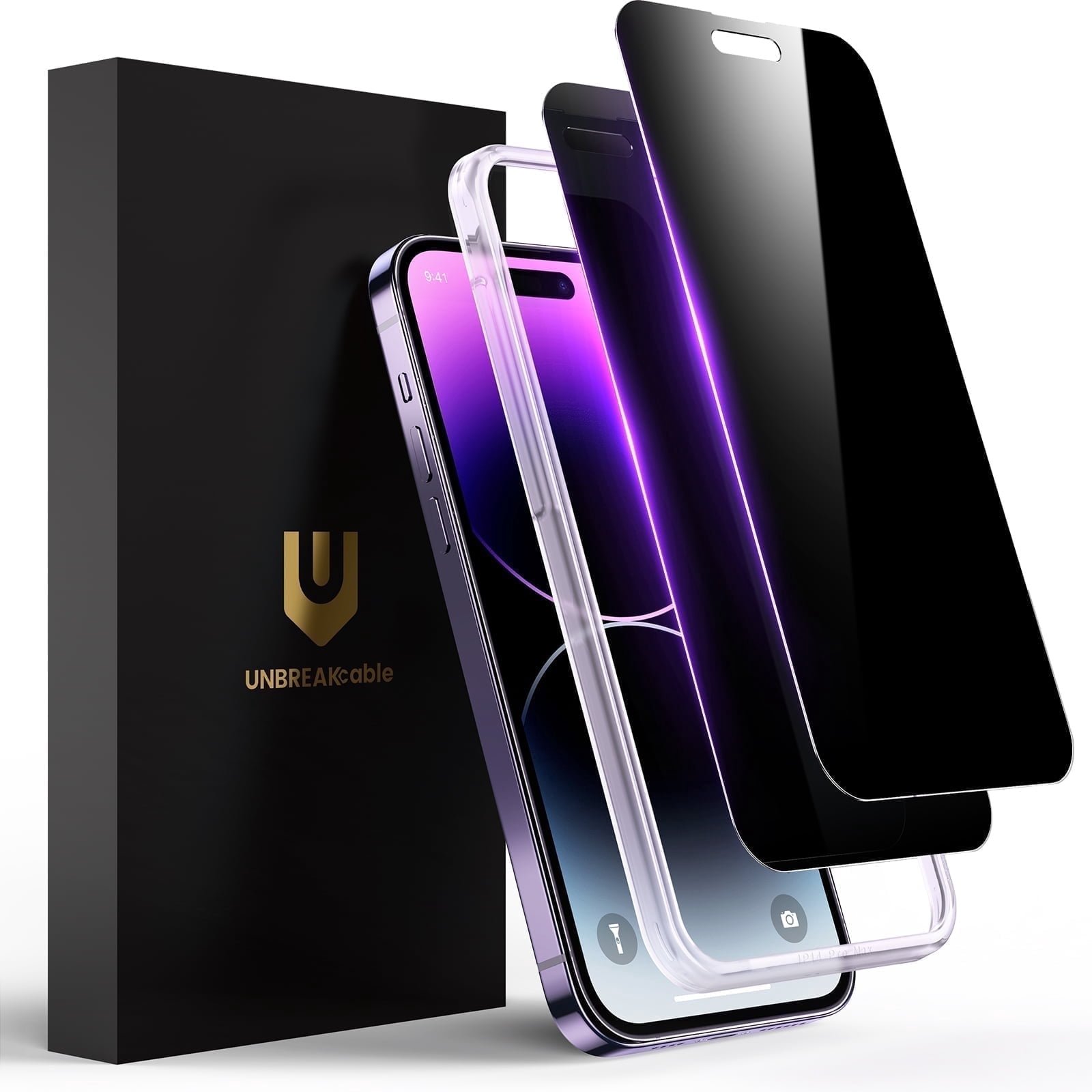 UNBREAKcable Privacy Screen Protector for iPhone 14 Pro Max, Shatterproof Tempered Glass [True 28°Anti Spy] [9H Hardness] [Easy Installation Frame] Black Protector for iPhone 14 Pro Max 6.7" - 2 Pack product image