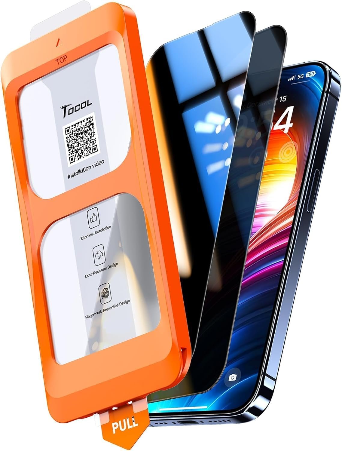 TOCOL 2 Pack for iPhone 14 Pro Max Privacy Screen Protector [True 25°Anti Spy], [9H+ Hardness] Tempered Glass for iPhone 14 Pro Max Full Coverage Screen Protector, Easy Installation product image