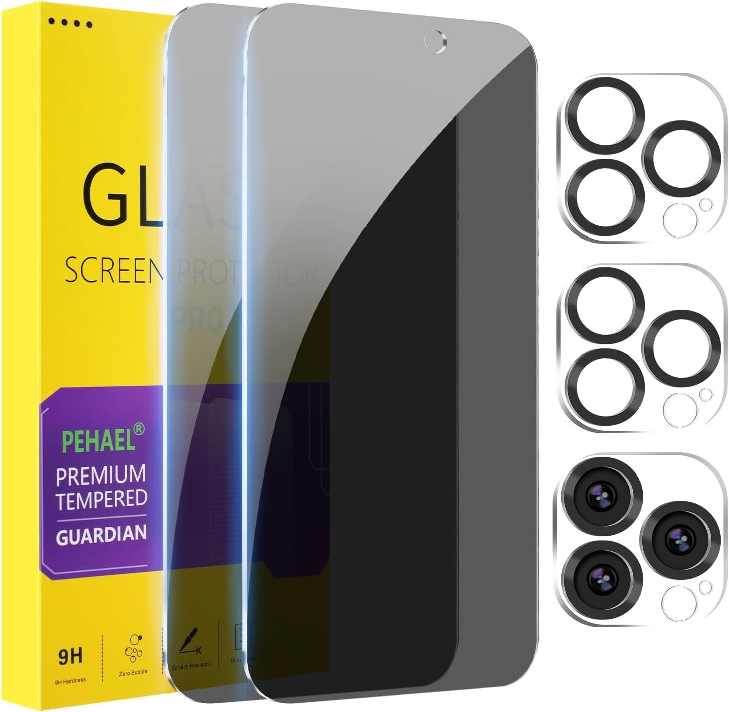 PEHAEL 2+2Pack for iPhone 14 Pro Max Privacy Screen Protector with Camera Lens Protector Full Coverage Anti-Spy Tempered Glass Film 9H Hardness Easy Installation Bubble Free [6.7 inch] product image