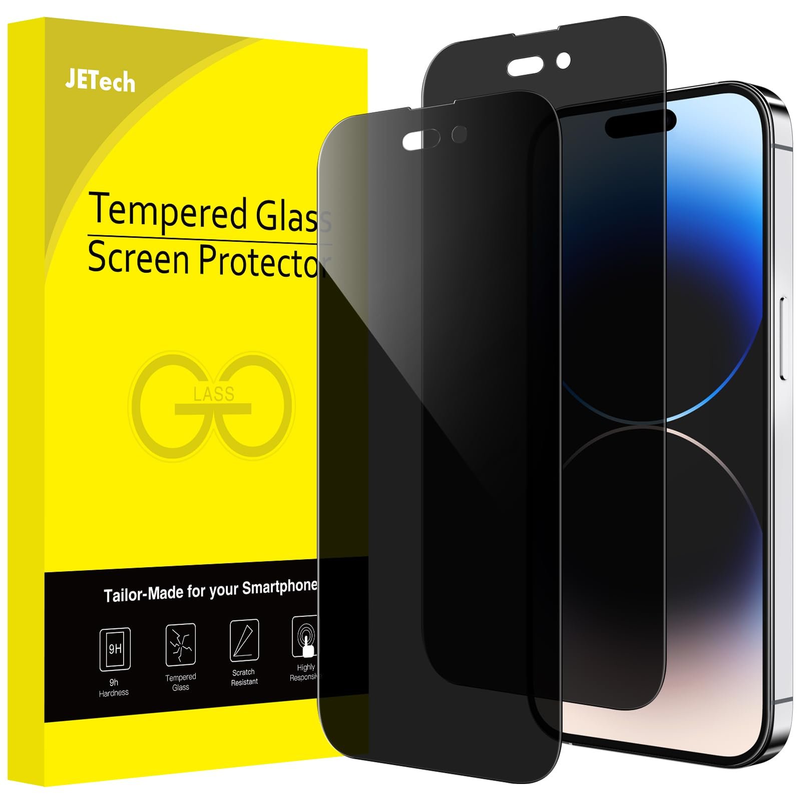 JETech Privacy Full Coverage Screen Protector for iPhone 14 Pro Max 6.7-Inch, Anti-Spy Tempered Glass Film, Edge to Edge Protection Case-Friendly, 2-Pack product image