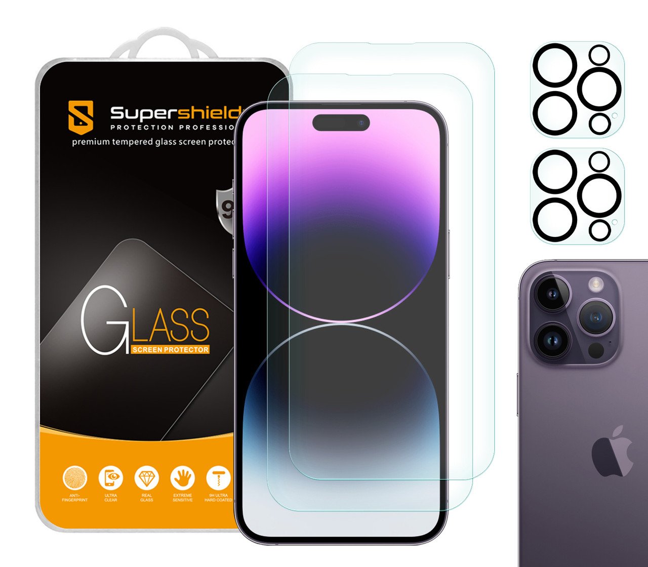 Supershieldz (2 Pack) Designed for iPhone 14 Pro Max (6.7 inch) + Camera Lens Tempered Glass Screen Protector with Easy Installation Tray, Anti Scratch, Bubble Free product image