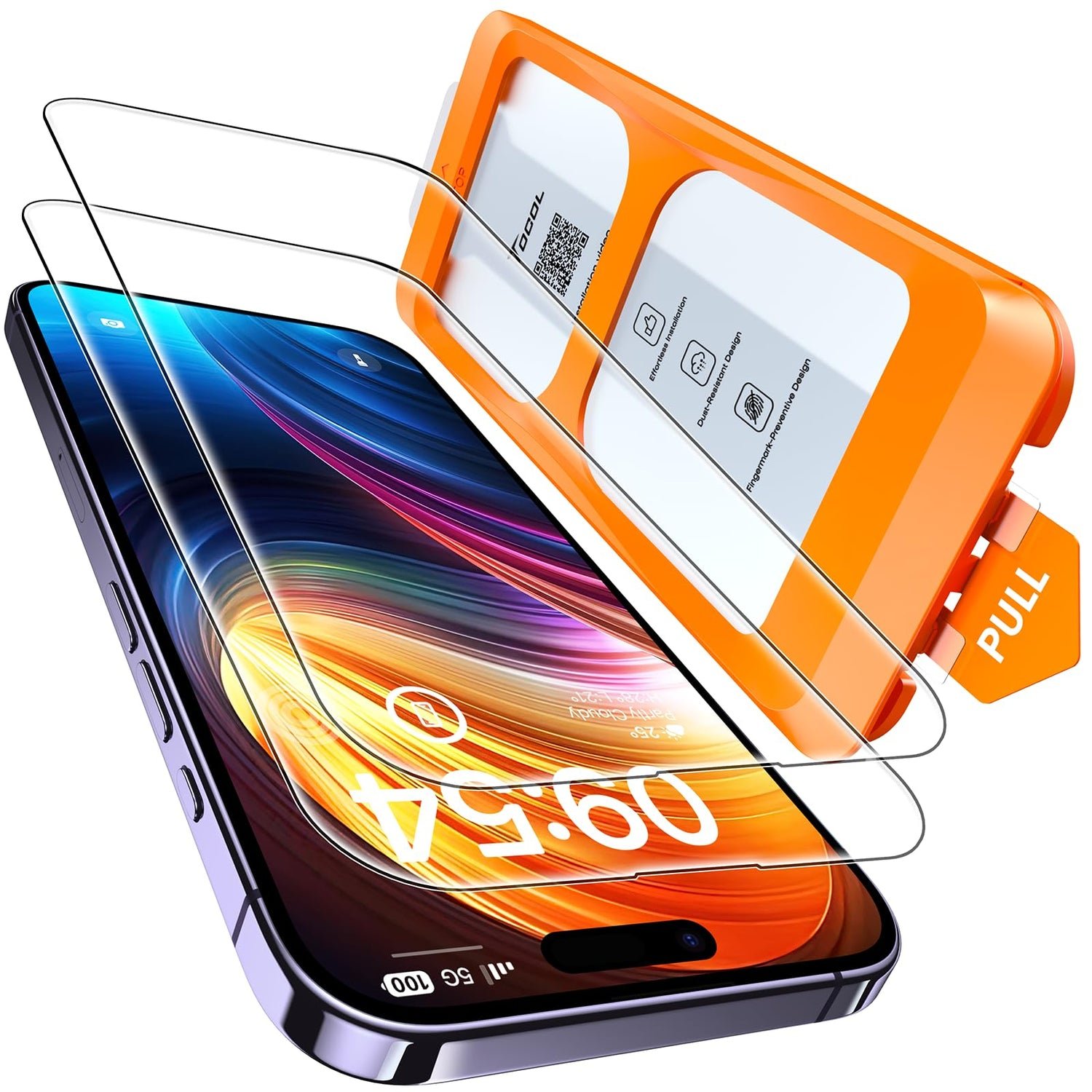 TOCOL 2 Pack for iPhone 14 Pro Max Screen Protector 6.7-Inch, Instant Installation, 16FT Military Grade Shatterproof, 9H+ Hardness Tempered Glass, Case Friendly, HD Clear product image