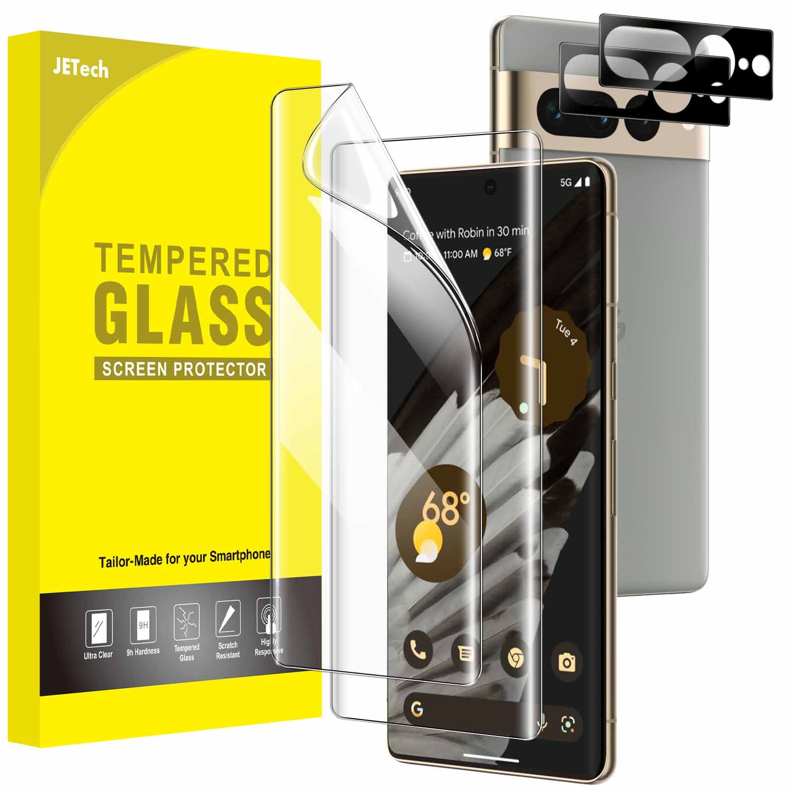 JETech Screen Protector for Google Pixel 7 Pro with Camera Lens Protector, Flexible TPU Film, Fingerprint ID Compatible, HD Clear, Easy Install, 2-Pack Each product image