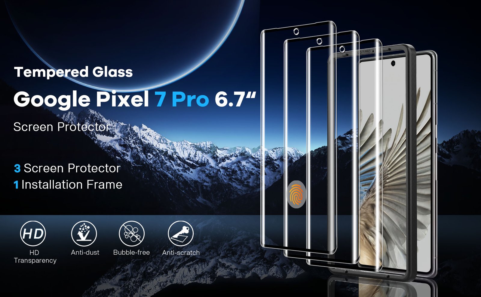 [3-Pack] FANGTIAN 3D Curved for Pixel 7 Pro Screen Protector Tempered Glass, 9H Glass for Google Pixel 7 Pro 6.7Inch -[Fingerprint Unlock][Alignment Tool] product image