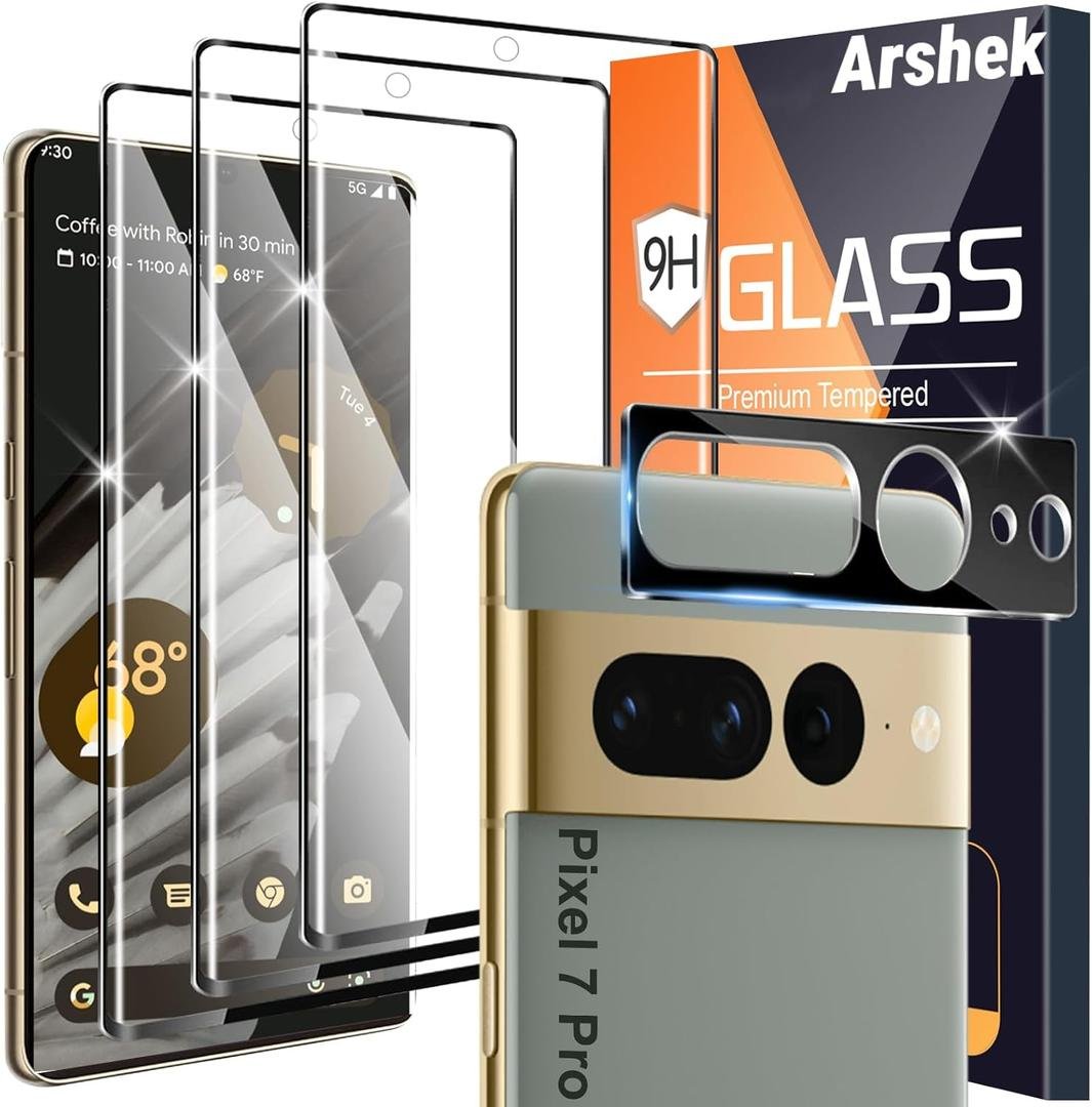 [3+1 Pack] for Google Pixel 7 Pro Screen Protector, 9H Tempered Glass, Ultrasonic Fingerprint Compatible, 3D Curved, HD Clear Scratch Resistant for Google Pixel 7 Pro 5G Glass Screen Protector product image
