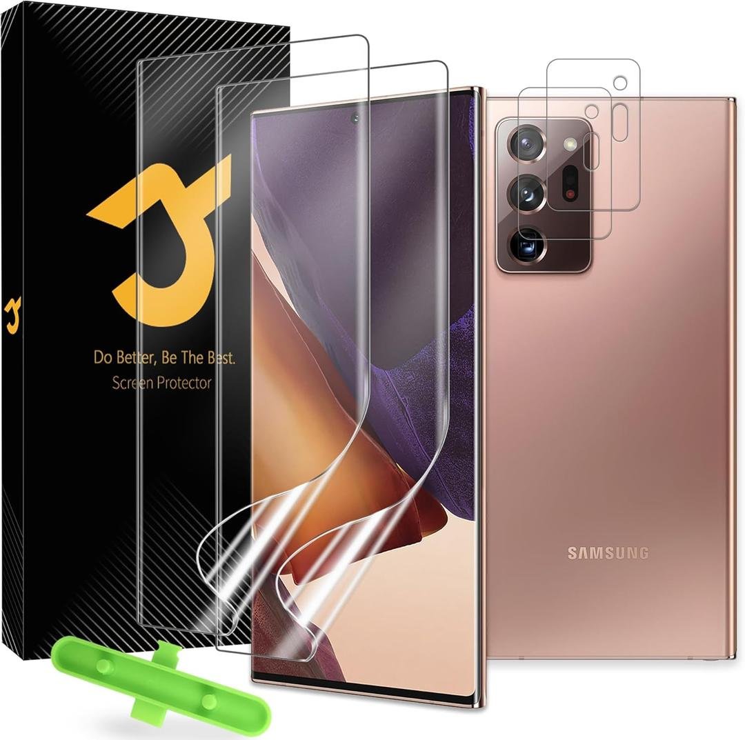 JZG 2 Pack Galaxy Note 20 Ultra Screen Protector (Soft film), 2 Pack Camera Lens Protector, Fingerprint Unlock, Anti-Scratch, Easy Installation, Curved Edge Coverage product image
