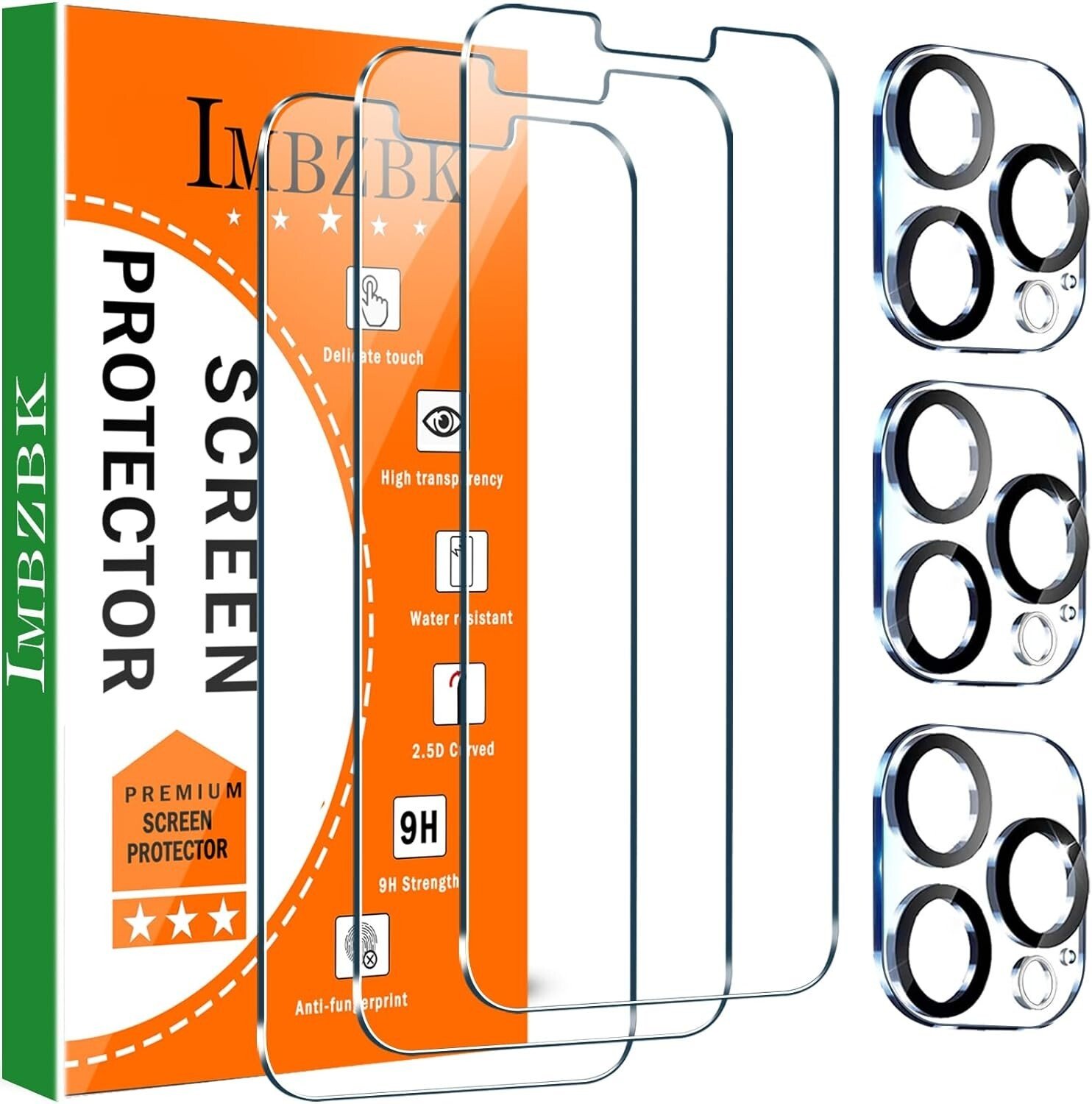 IMBZBK 3 Pack Screen Protector for iPhone 13 Pro Max with 3 Pack Camera Lens Protector, Tempered Glass product image